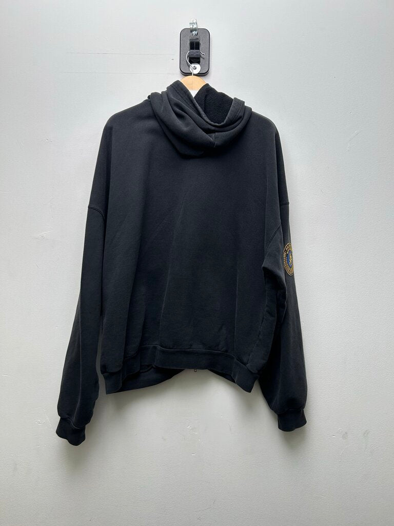 Preowned Balenciaga Washed Black Uniform Patch Zip Up Hoodie Sz.2