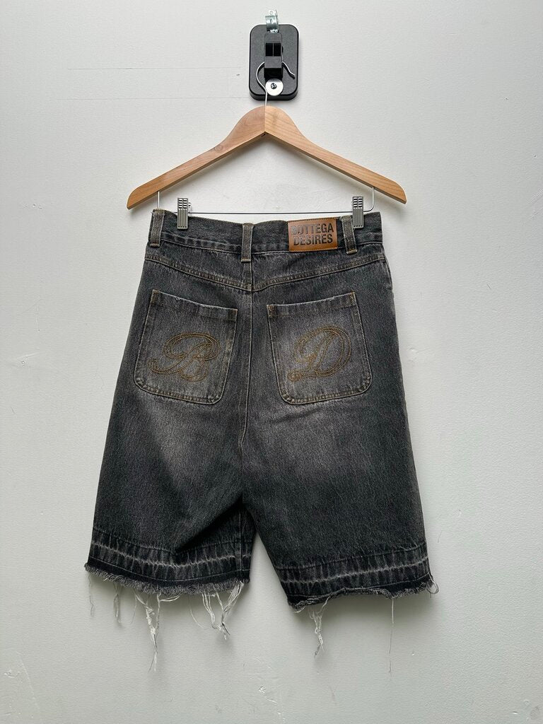 Preowned Bottega Desires Grey Denim Logo Shorts Sz.28
