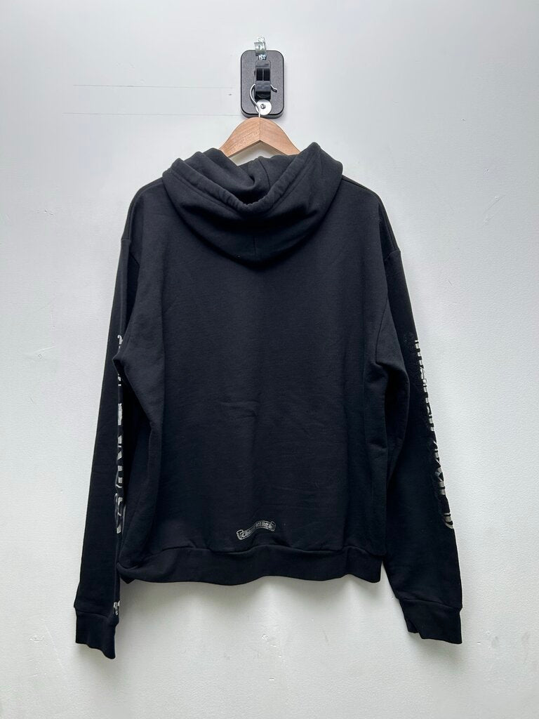 Preowned Chrome Hearts Black Silver Vertical Logo Hoodie Sz.Medium
