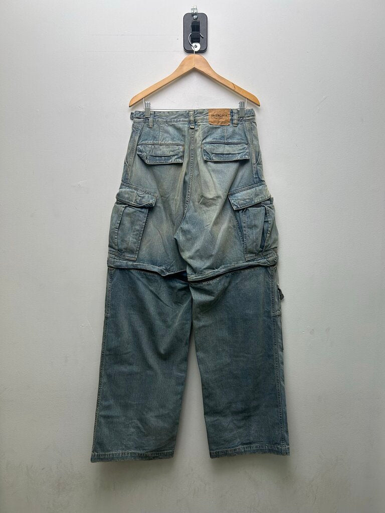 Preowned Balenciaga Unisex Bleach Denim Zip Off Cargos sz.XS