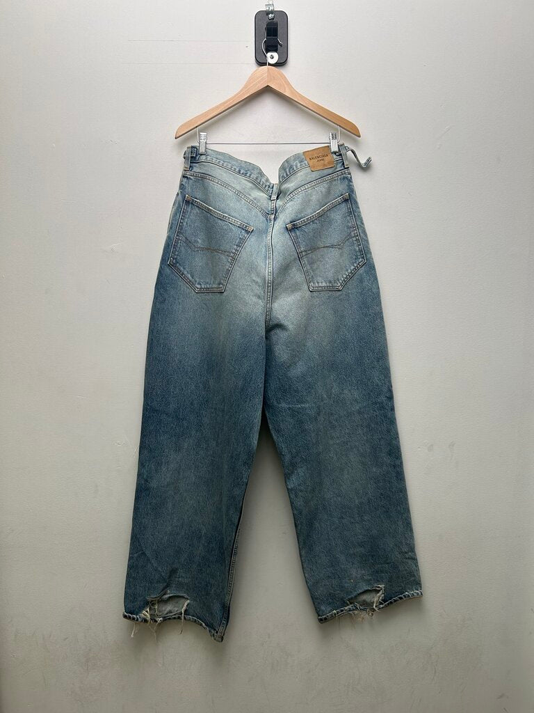 Preowned Balenciaga Distressed Knee Blue Baggy Denim sz.XL