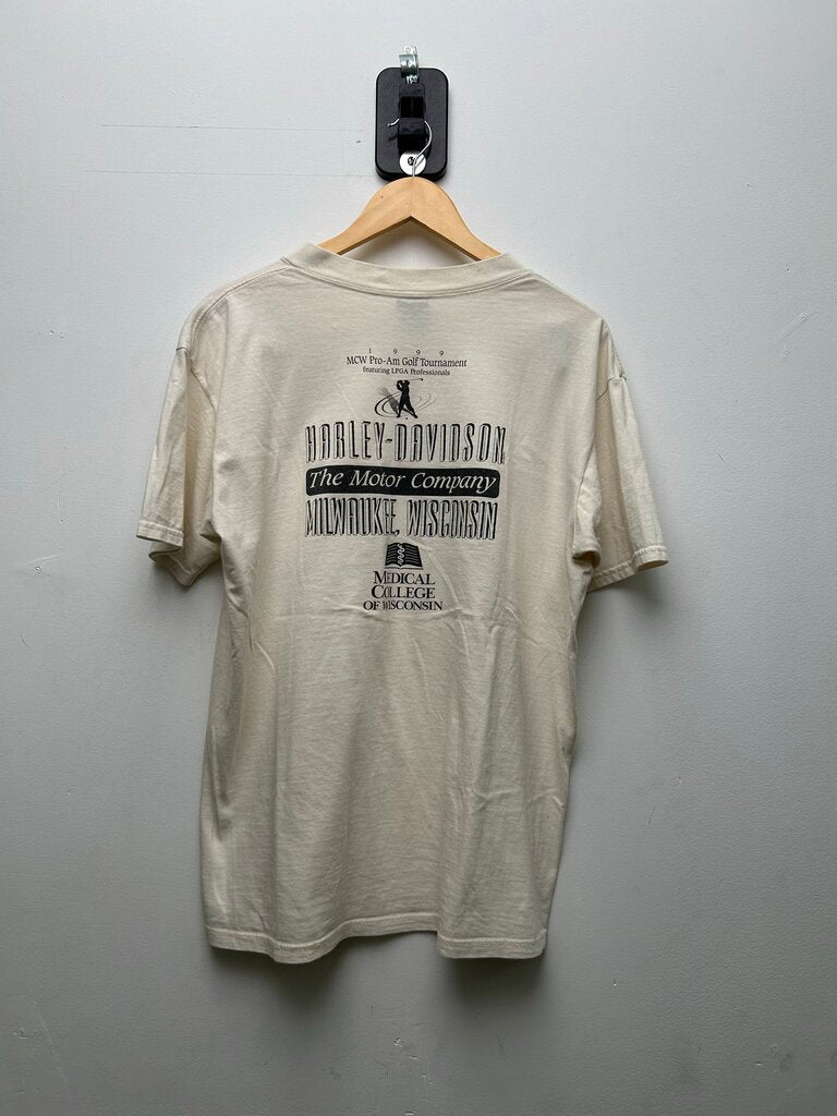 1999 Harley Davidson Man Bike Cream Tee Sz L