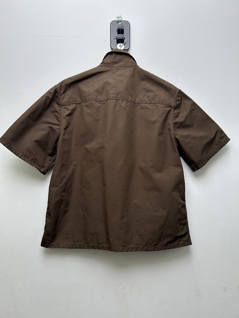 Preowned Chrome Hearts Brown Nylon Black Leather Zip Shirt Jacket sz.L