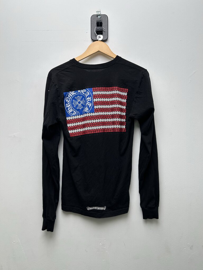 Preowned Chrome Hearts Black American Flag Red White Blue Long Sleeve Sz.Medium