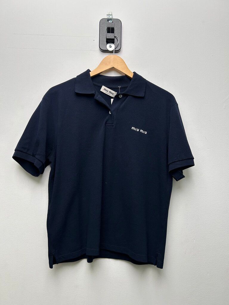 Preowned Miu Miu Navy White Polo Button Up Sz.
