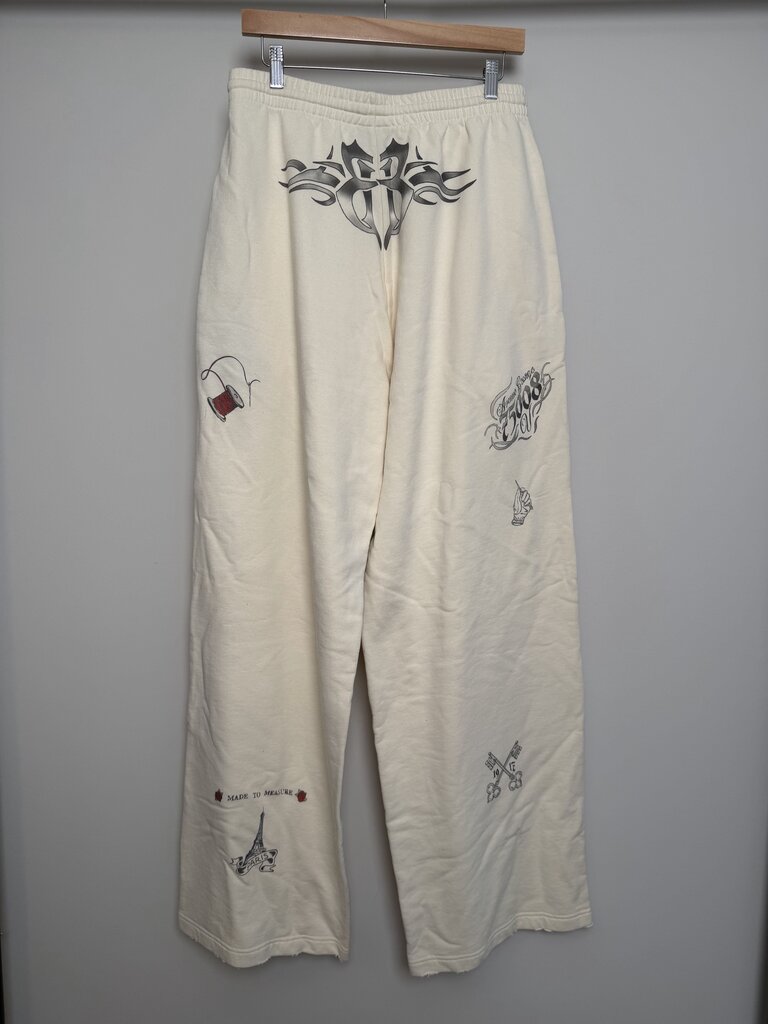 New Balenciaga Cream Tattoo 1917 Logo Sweatpants size S(Fits XL)