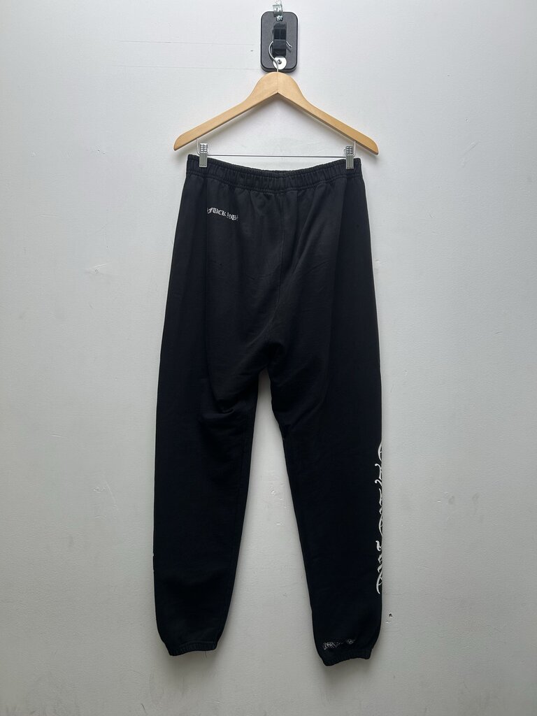 Preowned Chrome Hearts Vintage Black White Scroll Spellout Sweatpants Sz.Large