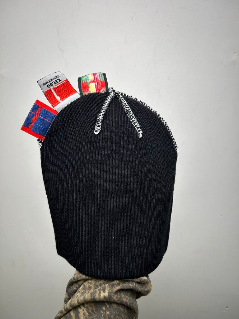 New Greedy Unit Multi Tag Black Beanie
