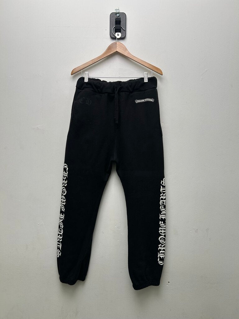 Preowned Chrome Hearts Black White Full Spellout Sweatpants Sz.XS