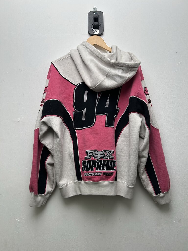 Preowned Supreme White Pink Fox Zip Up Sz.Large