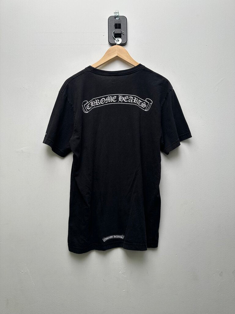 Preowned Chrome Hearts Black White Scroll Fuck You Tee Sz.Large