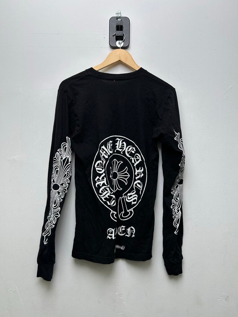 Preowned Chrome Hearts Black White Scroll Aspen Long Sleeve Sz.Medium