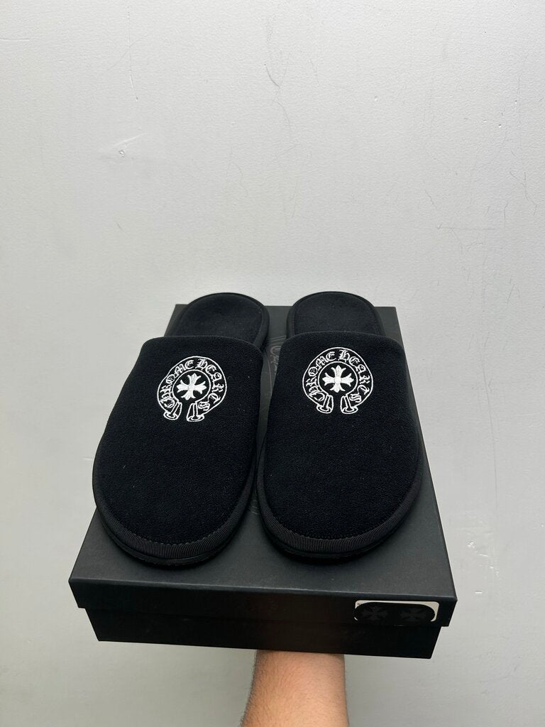 New Chrome Hearts Black Hotel Slippers Sz. L