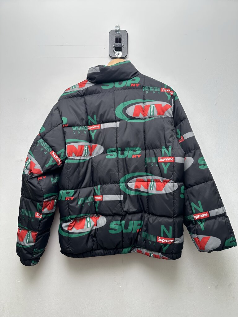 Preowned Supreme Reversible Black Red Green Puffer sz.M