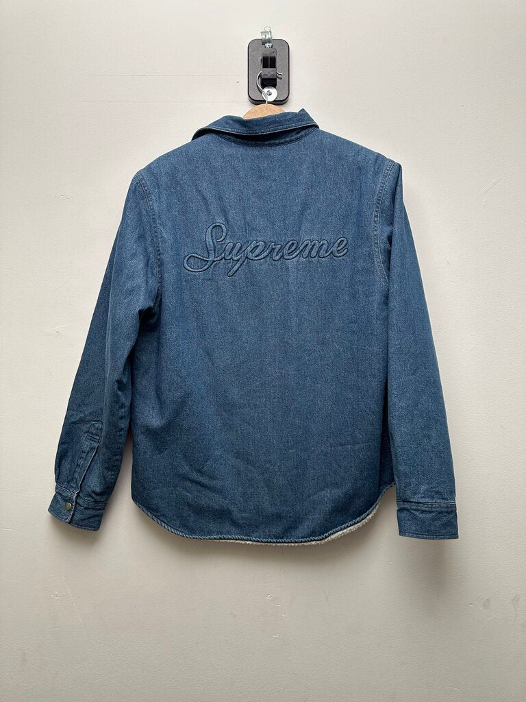 Preowned Supreme Blue Denim Sherpa Button Down Shirt sz.M