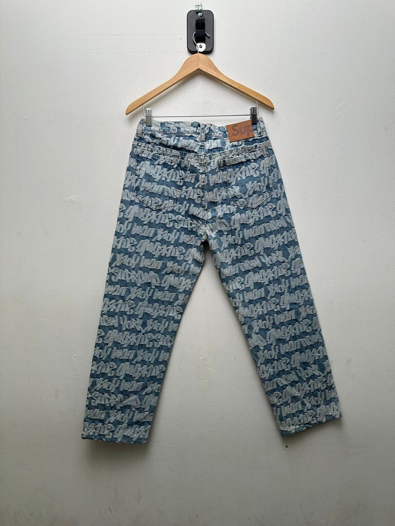 Preowned Supreme Jacquard Fat Tip AOP Blue Denim sz.30