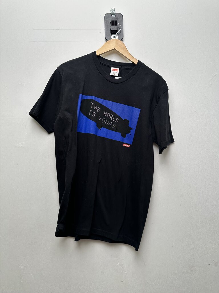 Preowned Supreme Blue Scarface Blimp World Is Yours Black Tee sz.M