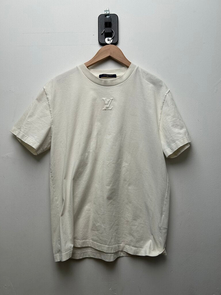 Preowned Louis Vuitton White Small Lv Logo Tee Sz.Large