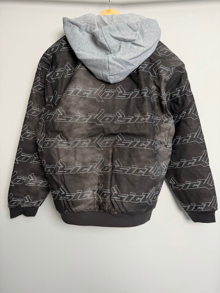 New Sicko Hooded Monogram Black Leather Jacket size XL