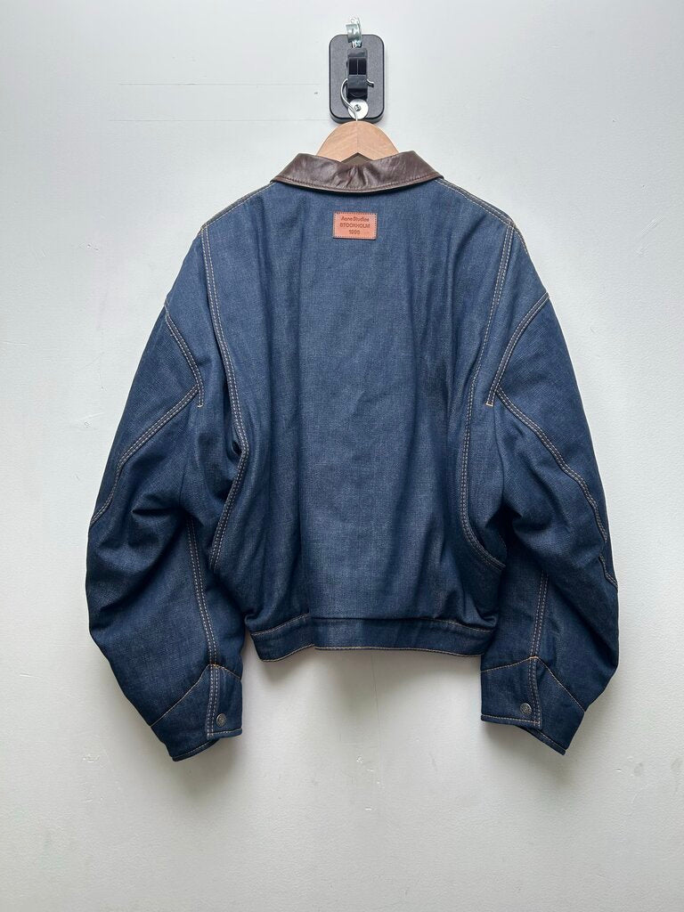 New Acne Studios Raw Denim leather Collar Zip Jacket Size 48/Medium