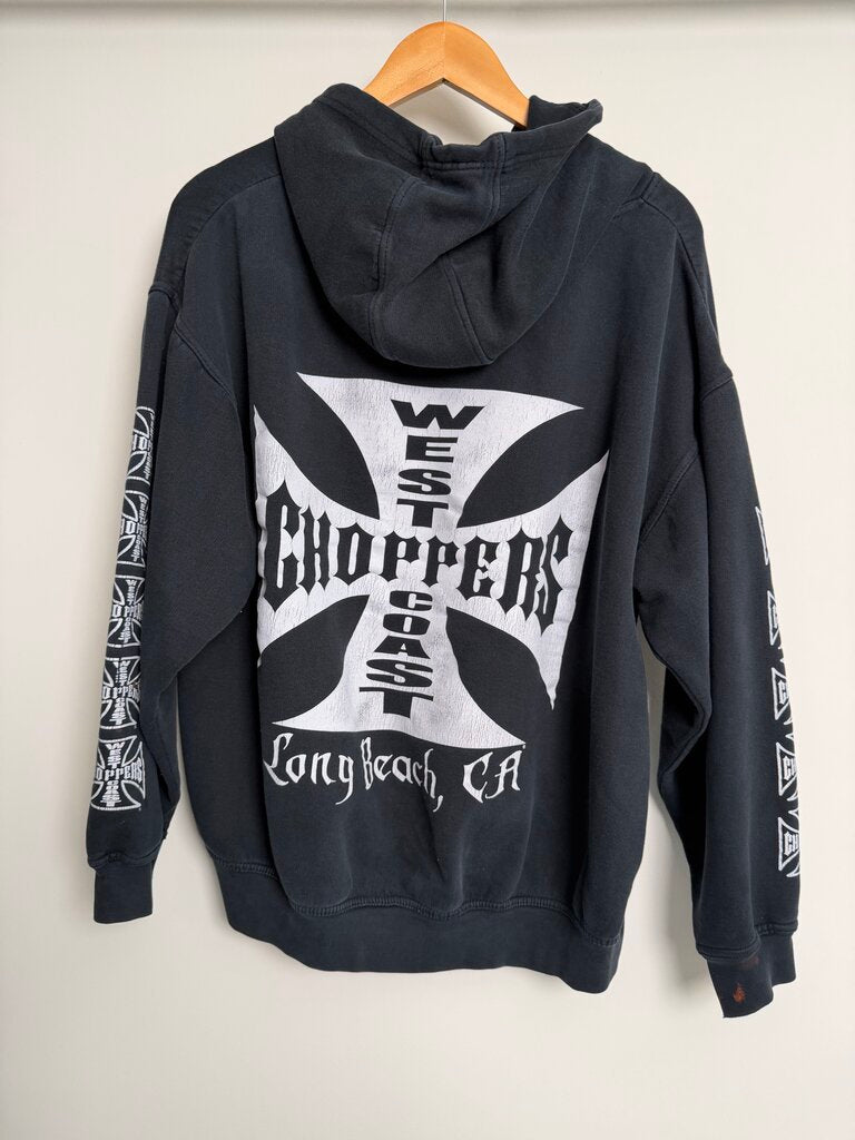 Preowned Vintage West Cost Choppers Black Long Beach Hoodie size M/L