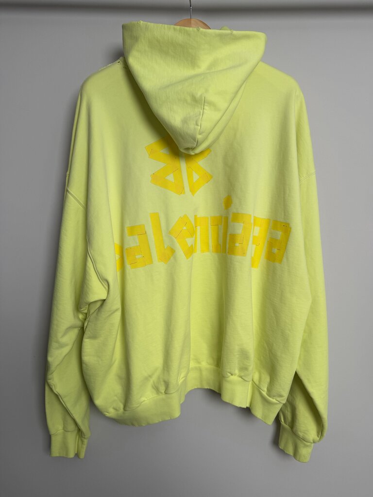 New Balenciaga Tape Logo Neon Green Hoodie Sz. L