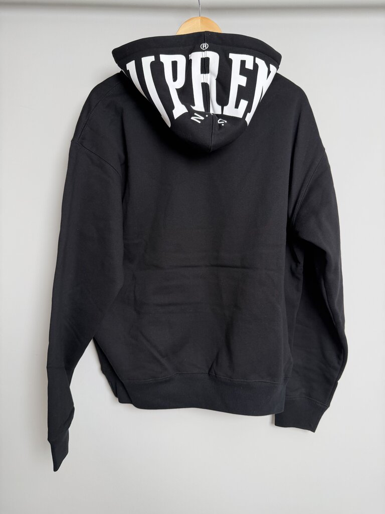 New Supreme Black White Hooded Logo size XL