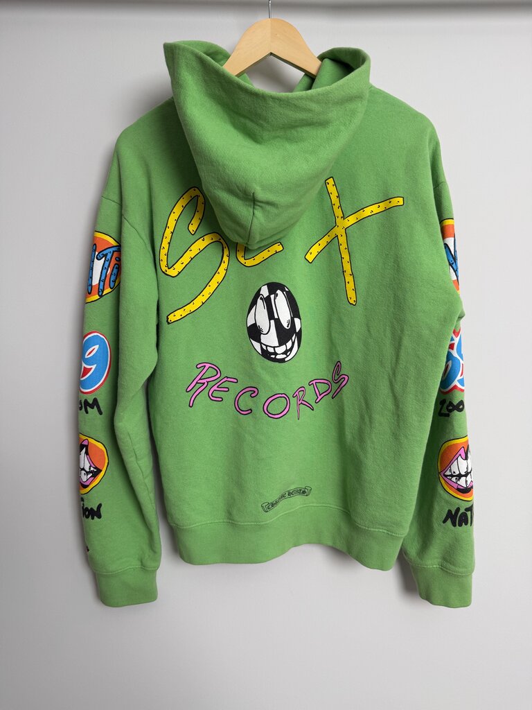 Preowned Chrome Heart Sex Records Lime Green Hoodie size L