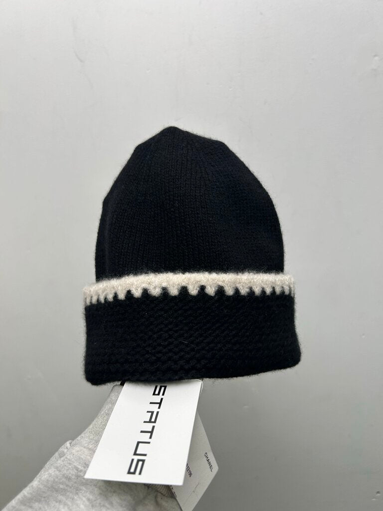 New Chanel Black White Top CC Knit Beanie