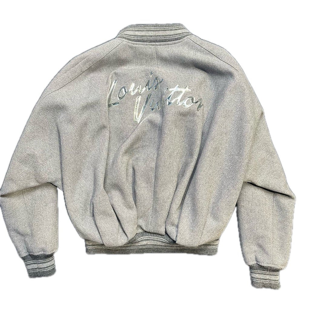 Preowned Louis Vuitton Puff Logo Grey Varsity Jacket size 50
