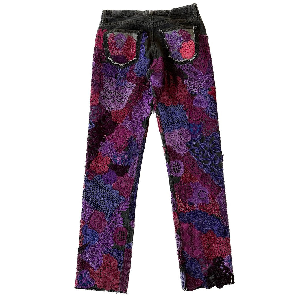 New Earthling Purple/Pink Paisley Denim Pants size 32