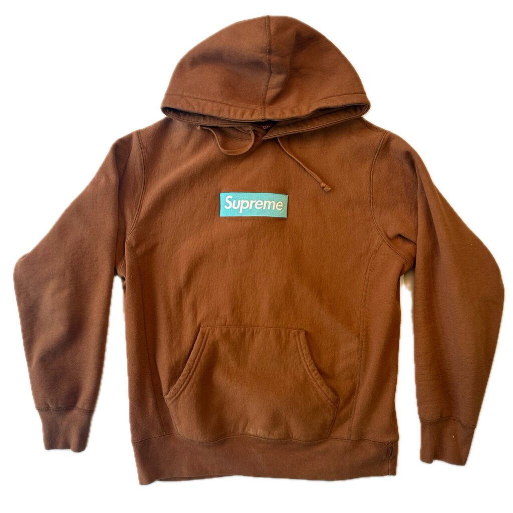 Preowned Supreme Box Logo Brown Teal Hoodie Size Large