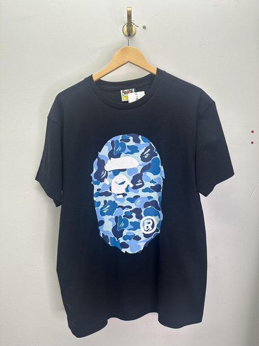 New Bape Big Head Blue Camo Black Tee sz.L