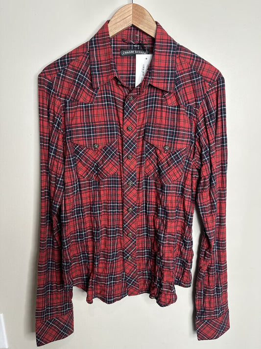 Preowned Chrome Hearts Red Fleur Patch Flannel Size Small