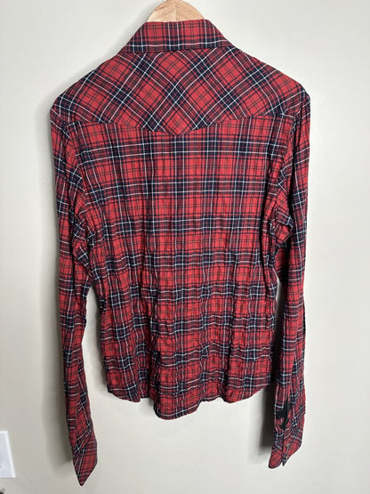 Preowned Chrome Hearts Red Fleur Patch Flannel Size Small