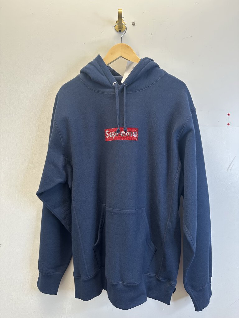 New Supreme Navy Red Swarovski Hoodie Size XL