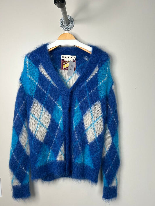 New Marni Plaid Navy Cardigan Size 44