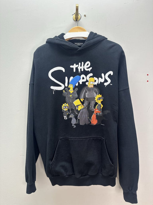 Preowned Balenciaga Simpsons Black Hoodie Size Large