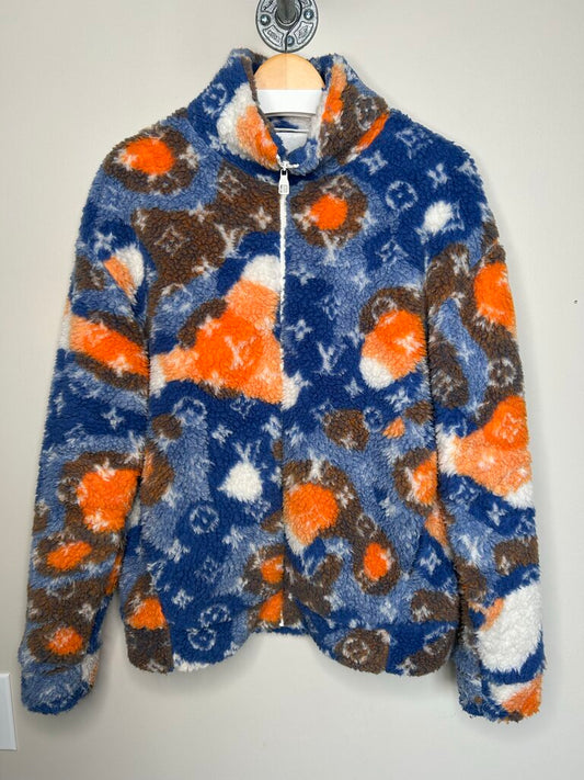 Preowned Louis Vuitton monogram Orange Blue Sherpa Jacket Size Medium