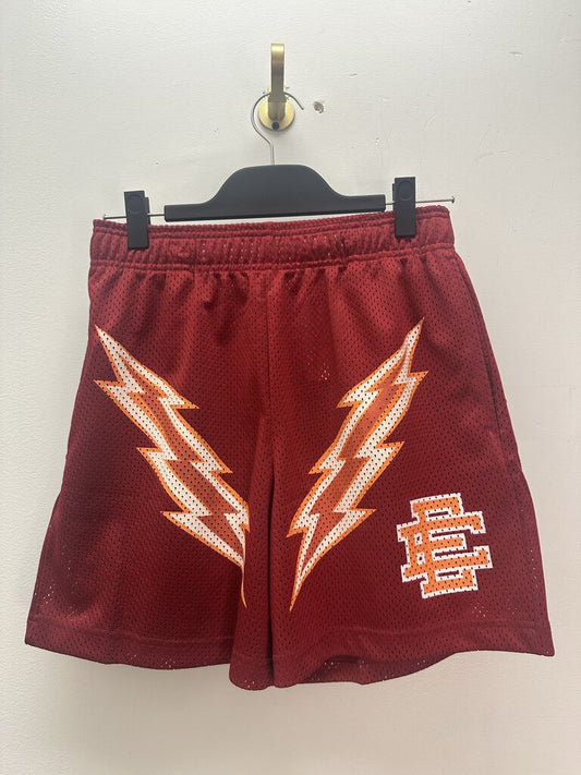 New Eric Emanuel Red Orange Bolt Shorts Size Small