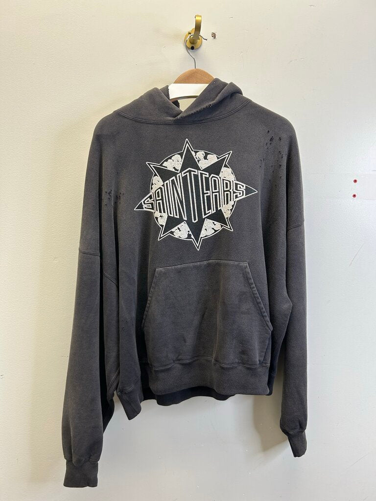 New Saint Tears Grey Star Distressed Hoodie size L
