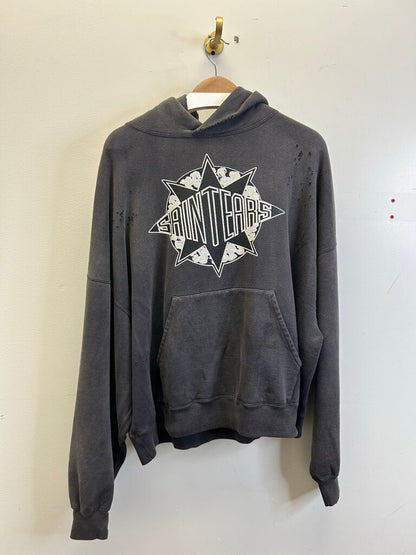 New Saint Tears Grey Star Distressed Hoodie size L
