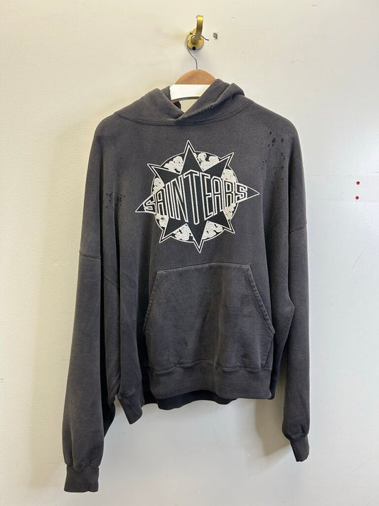 New Saint Tears Grey Star Distressed Hoodie size L