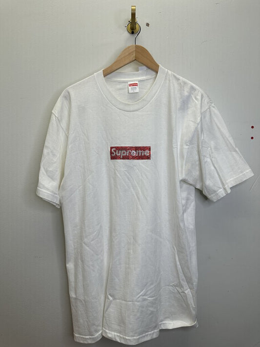 Preowned Supreme White Swarovski box logo size Large