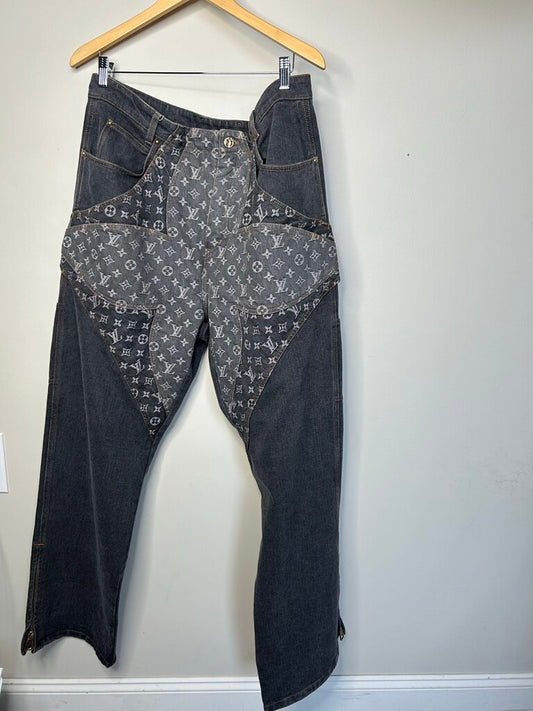 New Louis Vuitton Grey Monogram Flower Jeans Size 38