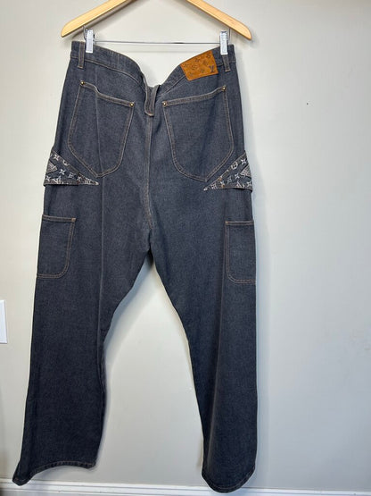 New Louis Vuitton Grey Monogram Flower Jeans Size 38