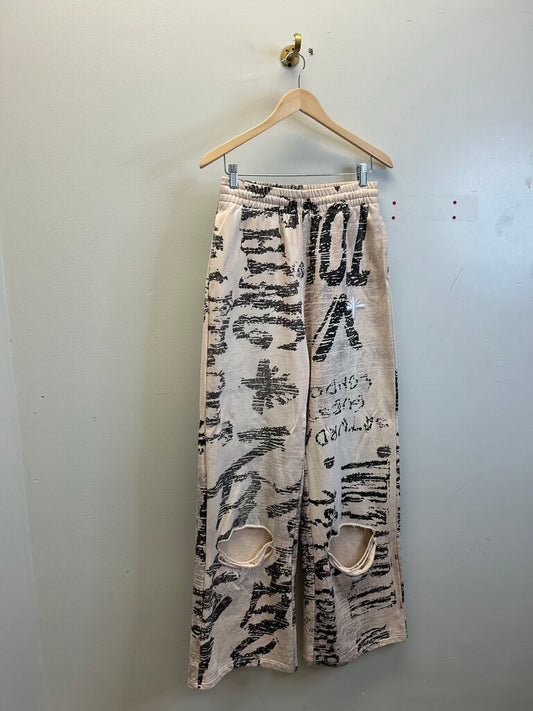 New Vertabrae Distressed Cream Sweats size