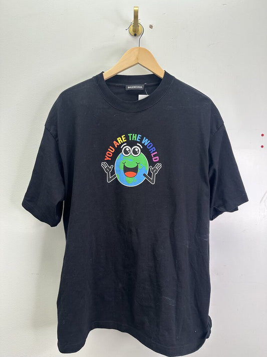 Preowned Balenciaga Globe Black Tee sz.S