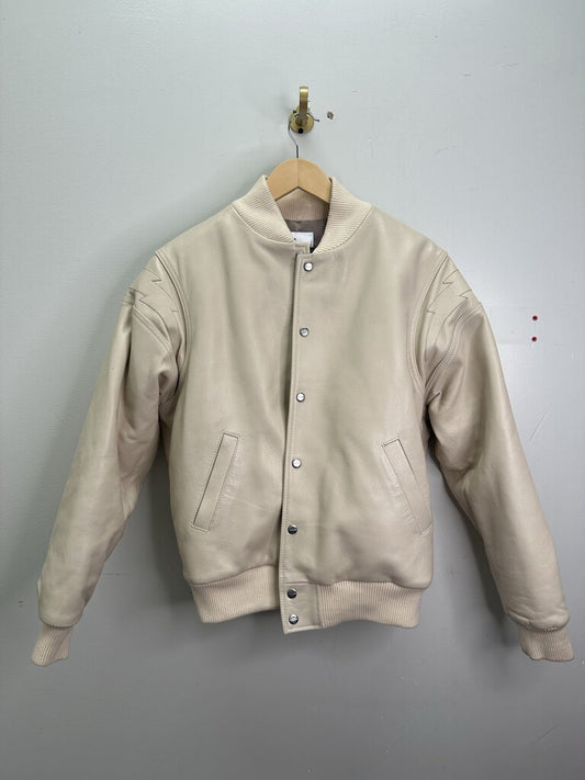 Preowned Rhude Cream Leather Jacket Size Medium