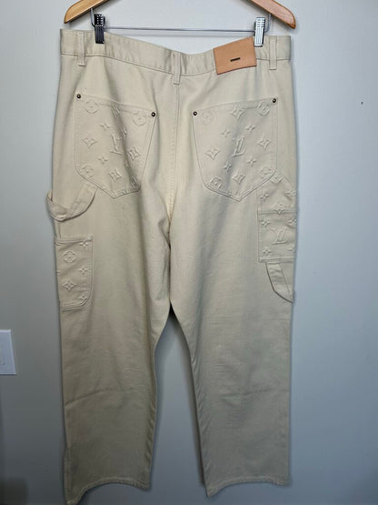 Preowned Louis Vuitton Cream Monogram Double Knee Size 38